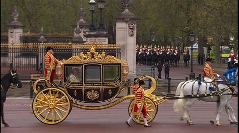 King Charles III leaves Buckingham Palace in horse-drawn carriage to be crowned at Westminster Abbey